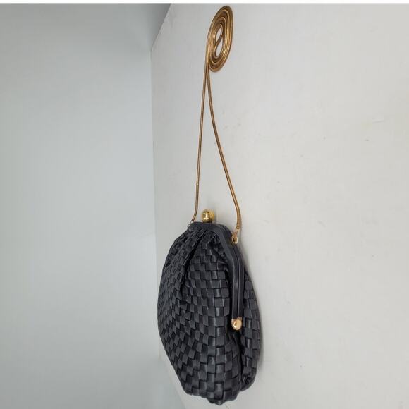 Vintage La Regale 80s Woven Black Bag with Snake Chain Strap Crossbody Purse - Picture 4 of 10